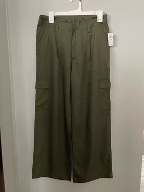 Express Olive Green Wide-Leg Cargo Trousers